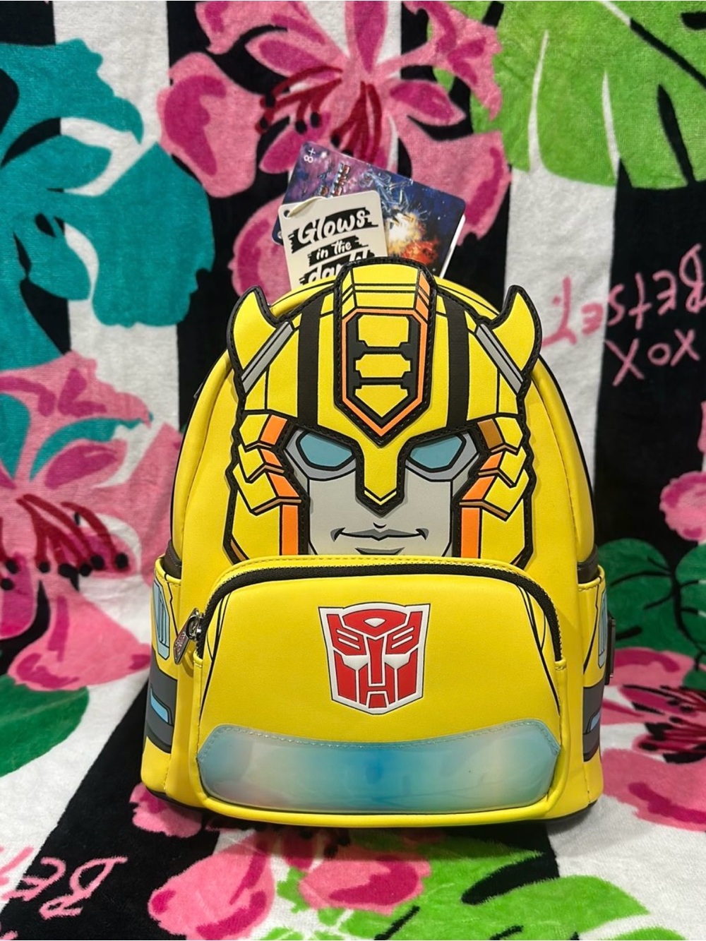 Loungefly Yellow Bumblebee Transformers Mini Backpack with Blue Accents